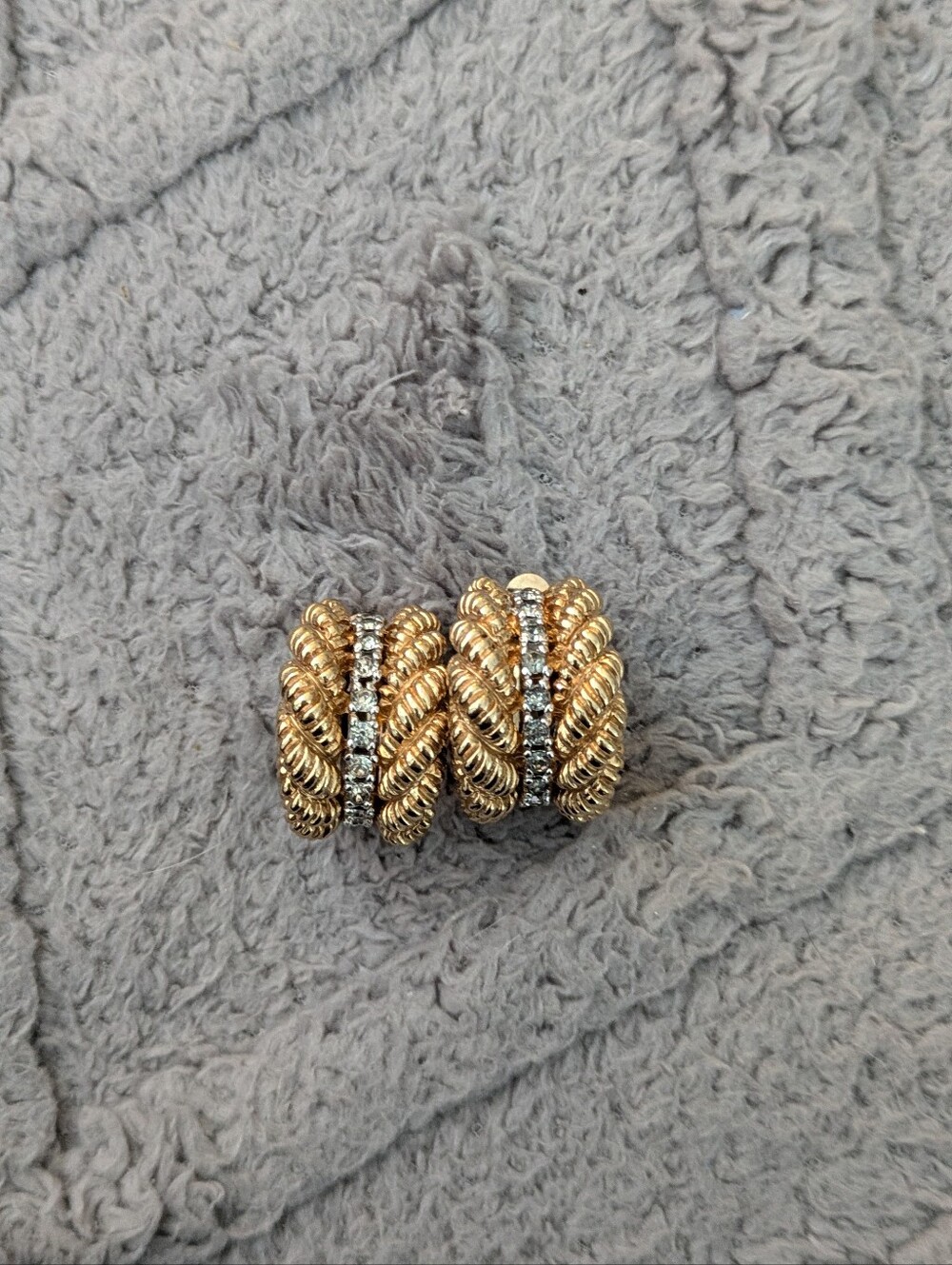 Clip On Gold-Tone Rope Hoop Earrings with Clear Crystal Accents